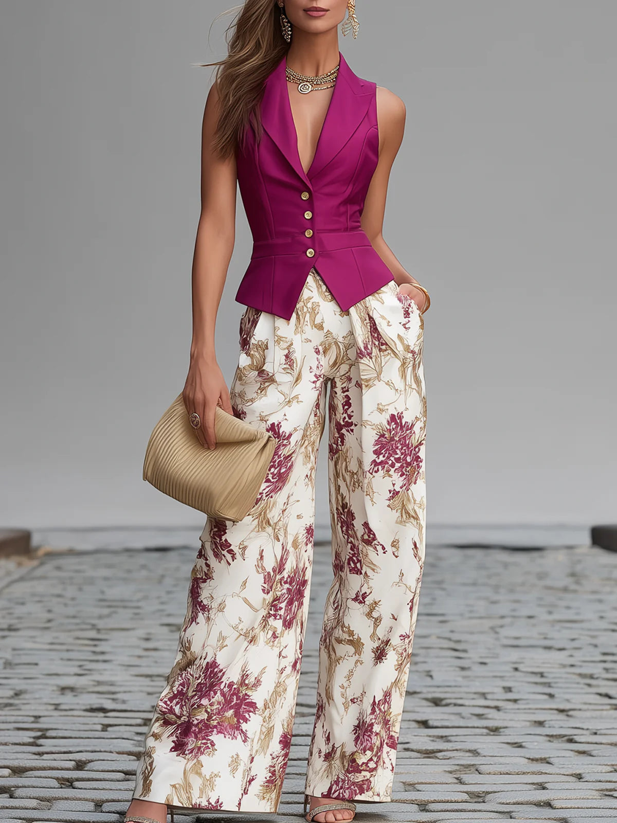 Lila Conjunto de pantalones con estampado floral