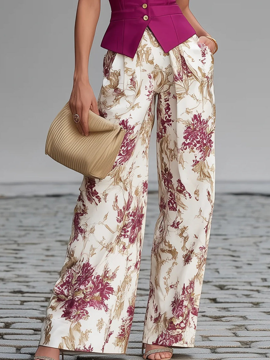 Lila Conjunto de pantalones con estampado floral