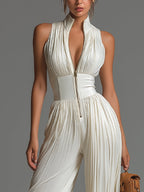 Fato-macaco Zsófia – chiffon branco plissado