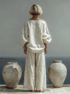 Conjunto de top texturizado y pantalones de pierna ancha Isabella