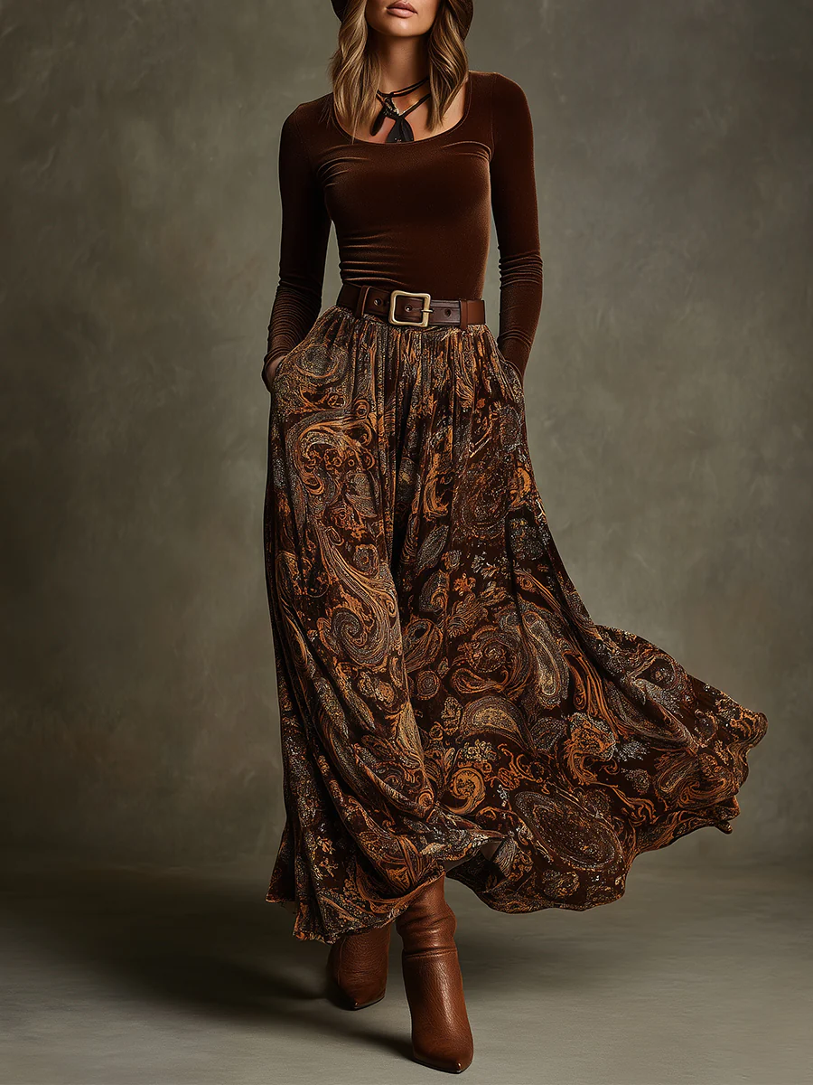 Conjunto de top de terciopelo y falda maxi de cachemira Vivienne