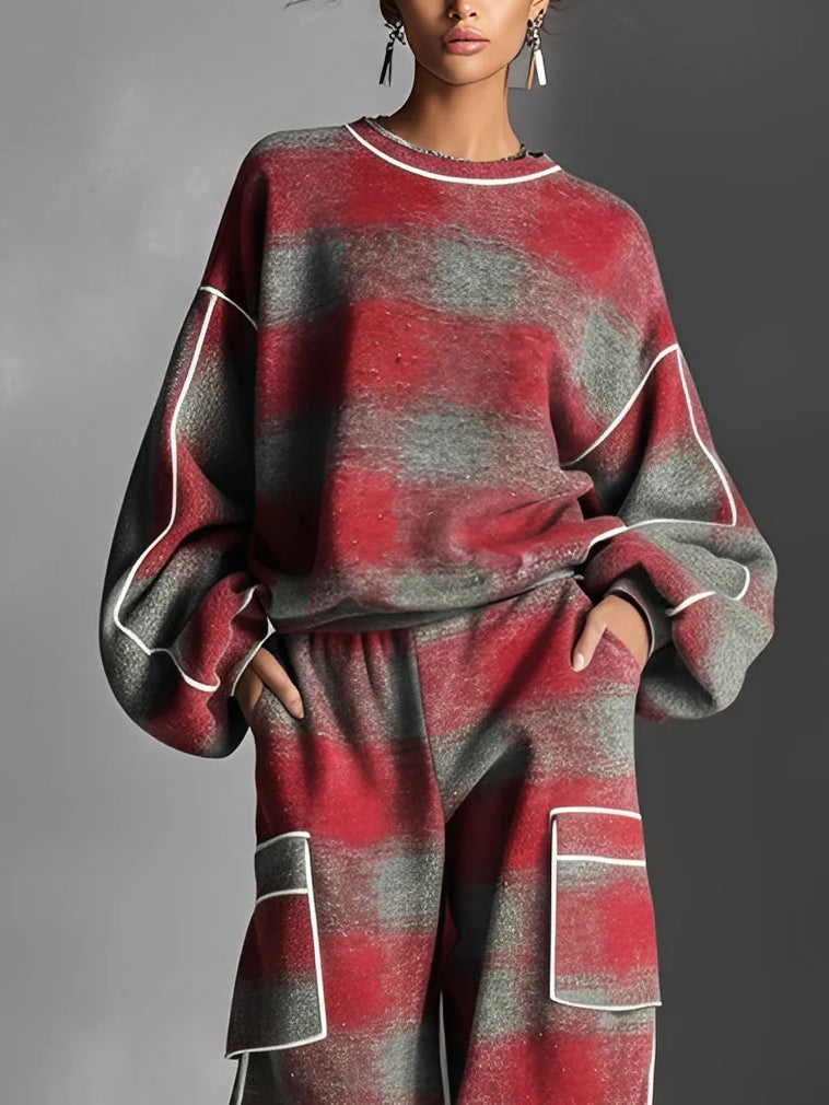 Conjunto de sudadera con bloques de color y pantalones casuales Samantha