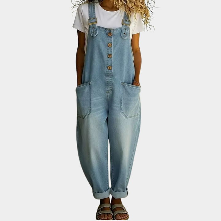 Mae | Overol vintage de algodón suave con aspecto de mezclilla y tirantes ajustables