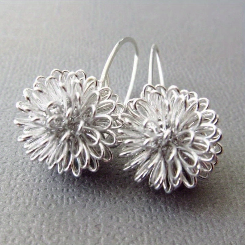 Handcrafted Silver Wire Flower Drop Earrings