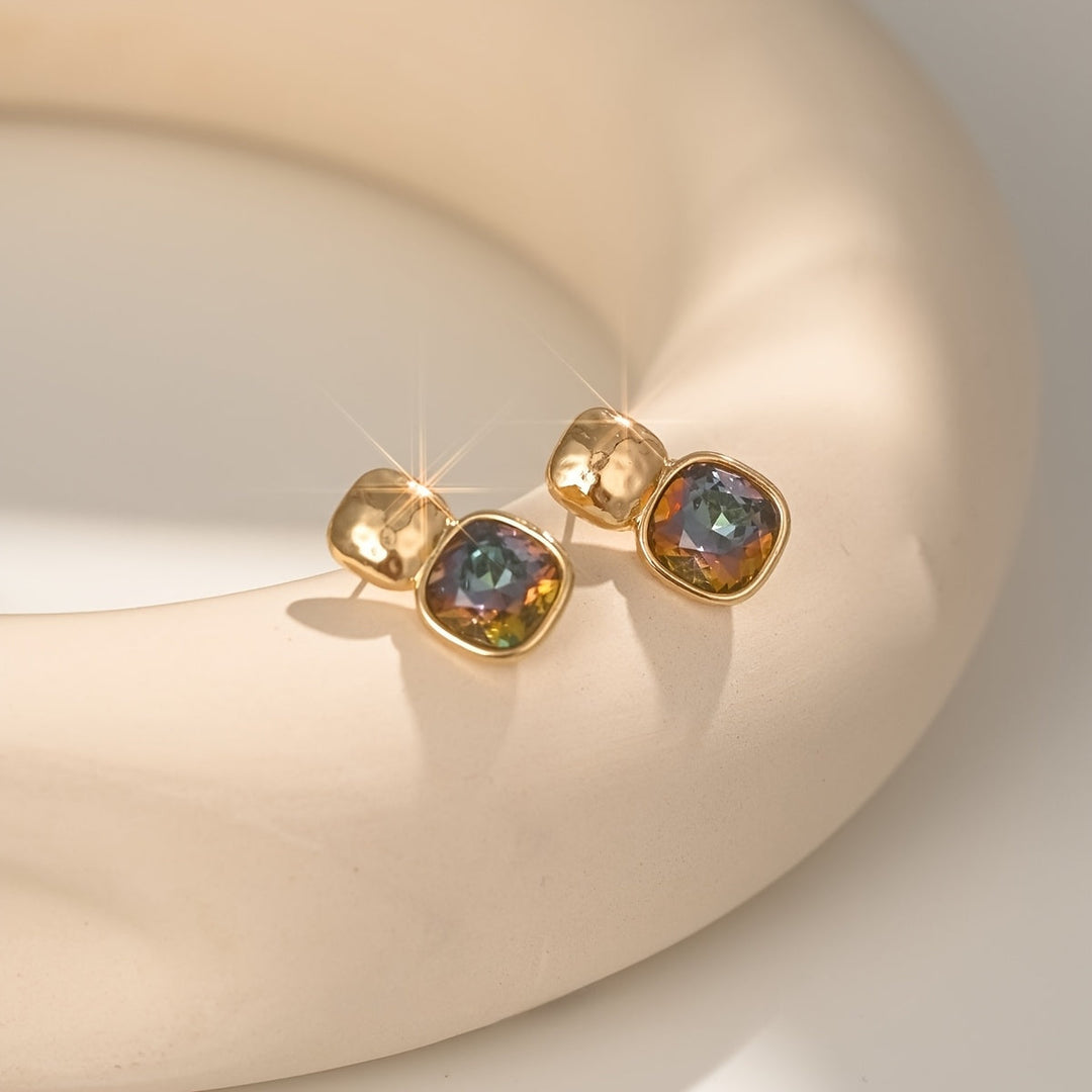 Gold Tone Geometric Square Earrings
