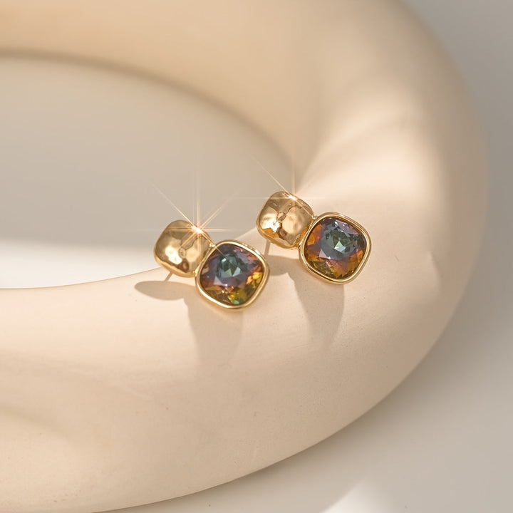 Gold Tone Geometric Square Earrings
