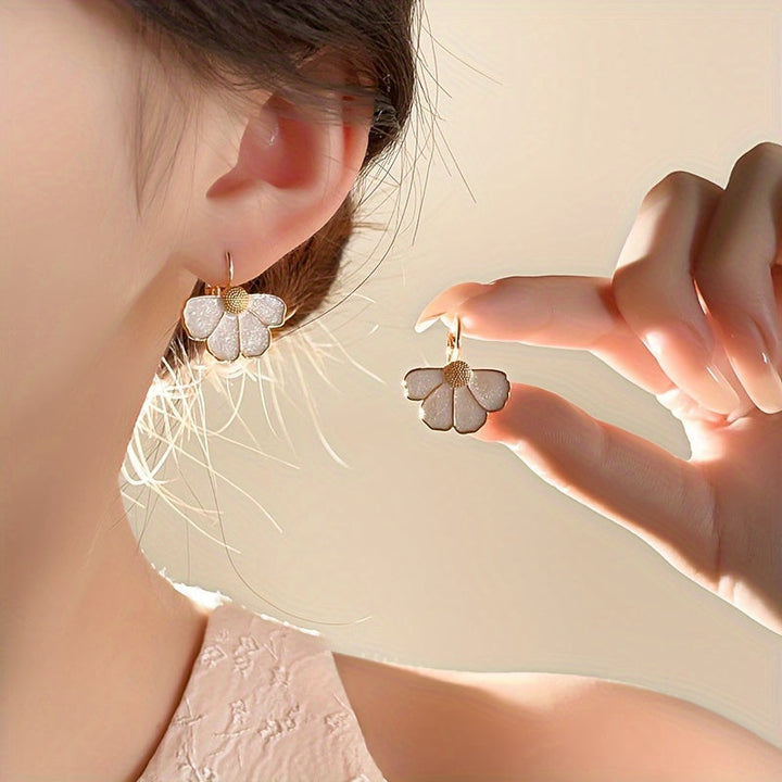 Elegant Four Petals Flower Enamel Drop Earrings