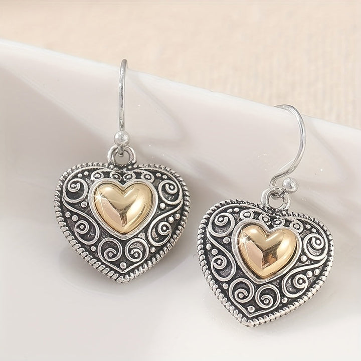 Vintage Heart-Shaped Filigree Drop Earrings