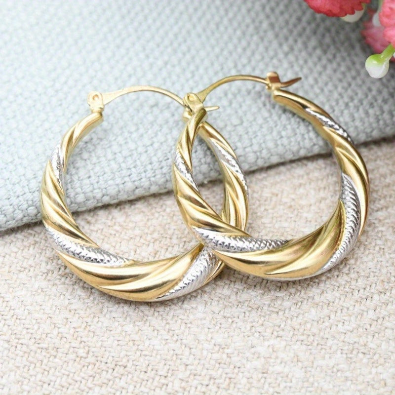 Vintage Middle Eastern Style Two Tone Twist Circle Hoop Earrings