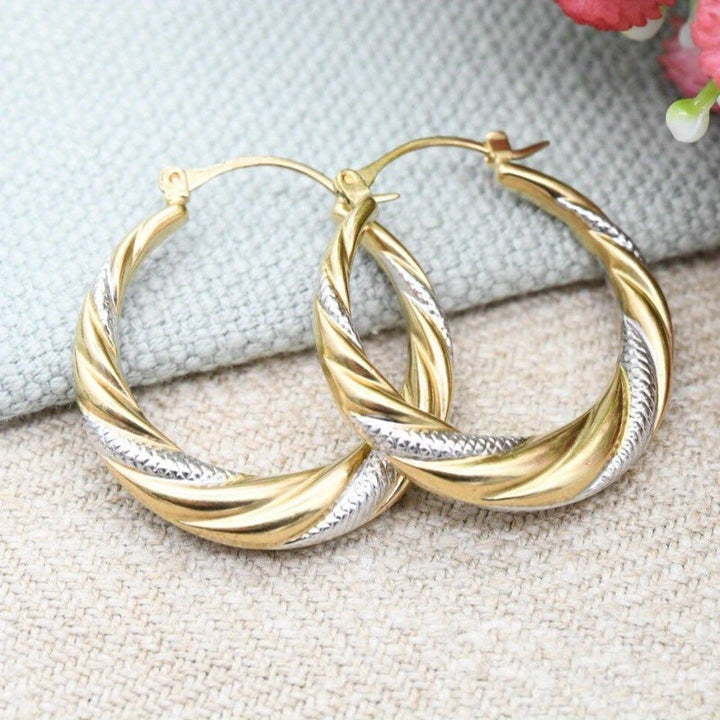 Vintage Middle Eastern Style Two Tone Twist Circle Hoop Earrings