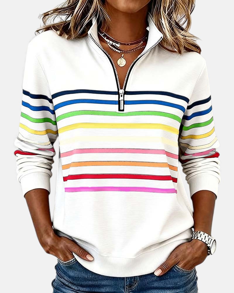 Vienna | Sudadera con cremallera y rayas arcoíris