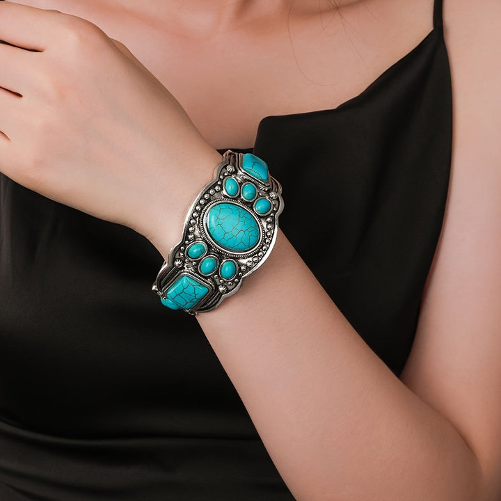 Vintage Ethnic Style Turquoise Open Cuff Bracelet