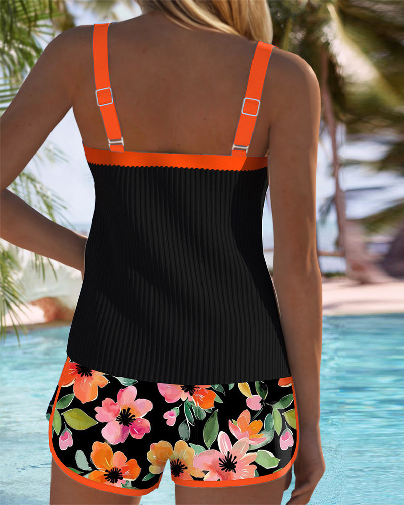 Federica - Conjunto de tankini y pantalón corto acanalado