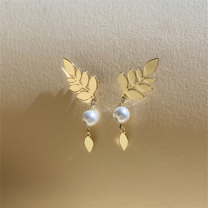 Vintage Elegant Gold Leaf & Pearl Drop Earrings