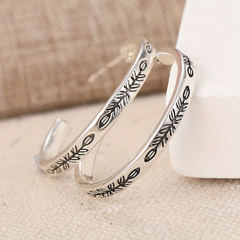 Vintage Botanical Bloom Engraved Silver Hoop Earrings