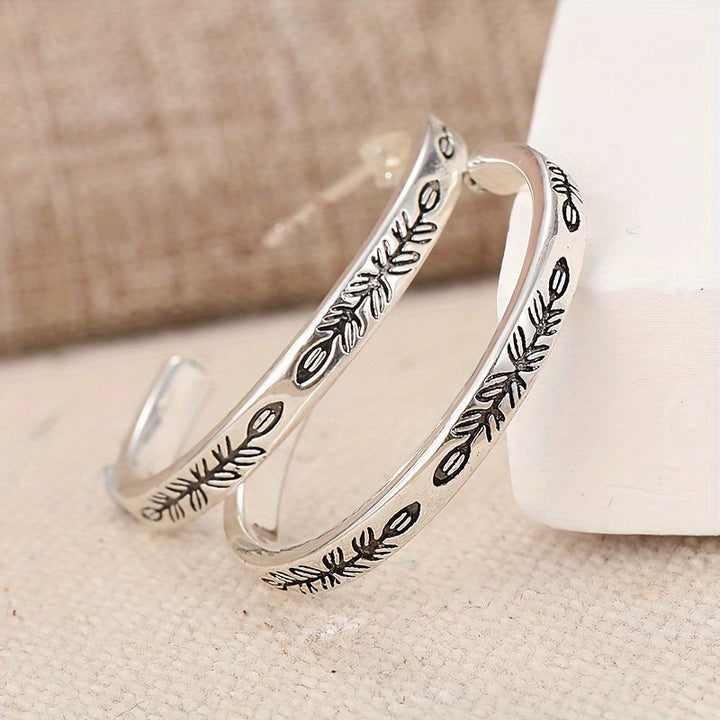 Vintage Botanical Bloom Engraved Silver Hoop Earrings