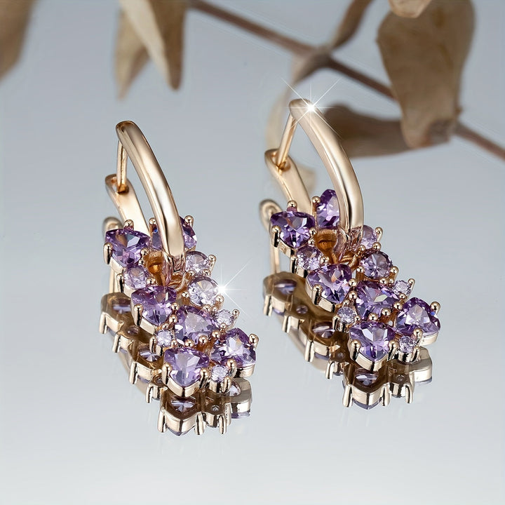 Elegant Purple Zirconia Gold Plated Hoop Earrings