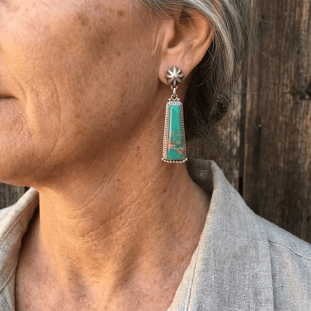 Silver Color Geometry Turquoise Rectangle Drop Earrings