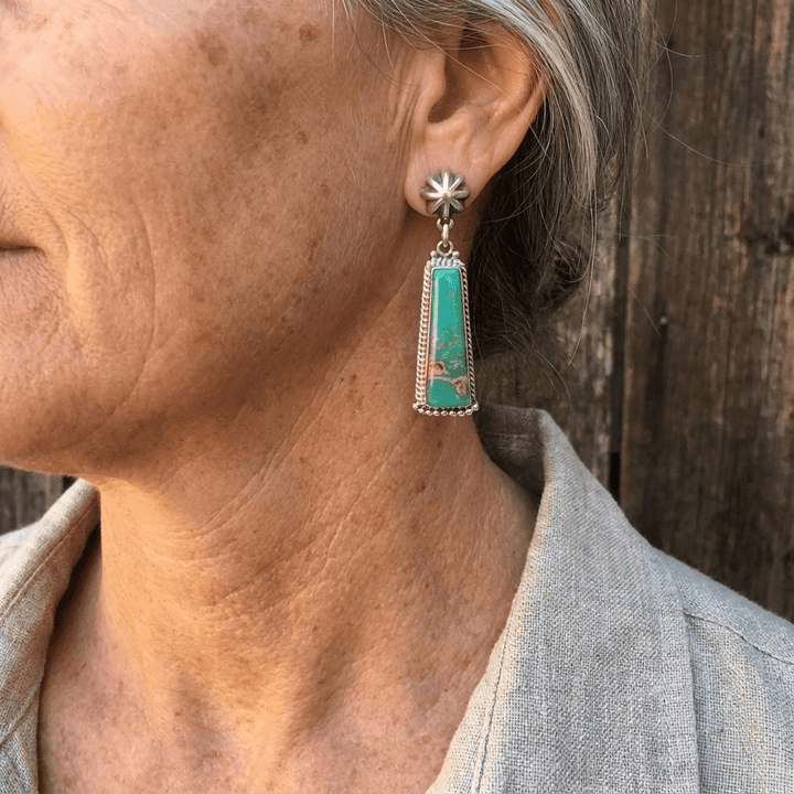 Silver Color Geometry Turquoise Rectangle Drop Earrings