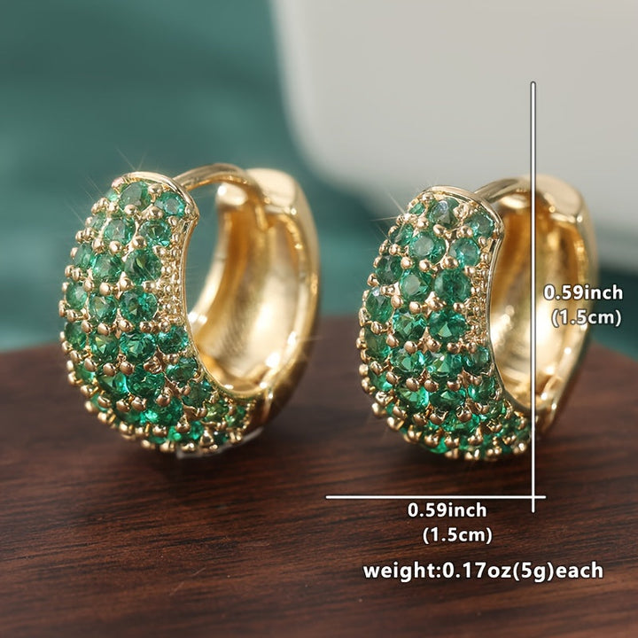 Vintage Style Green Zirconia Hoop Stud Clip Earrings