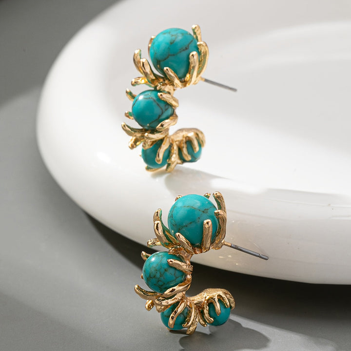 Turquoise Beaded Flower Design Earrings