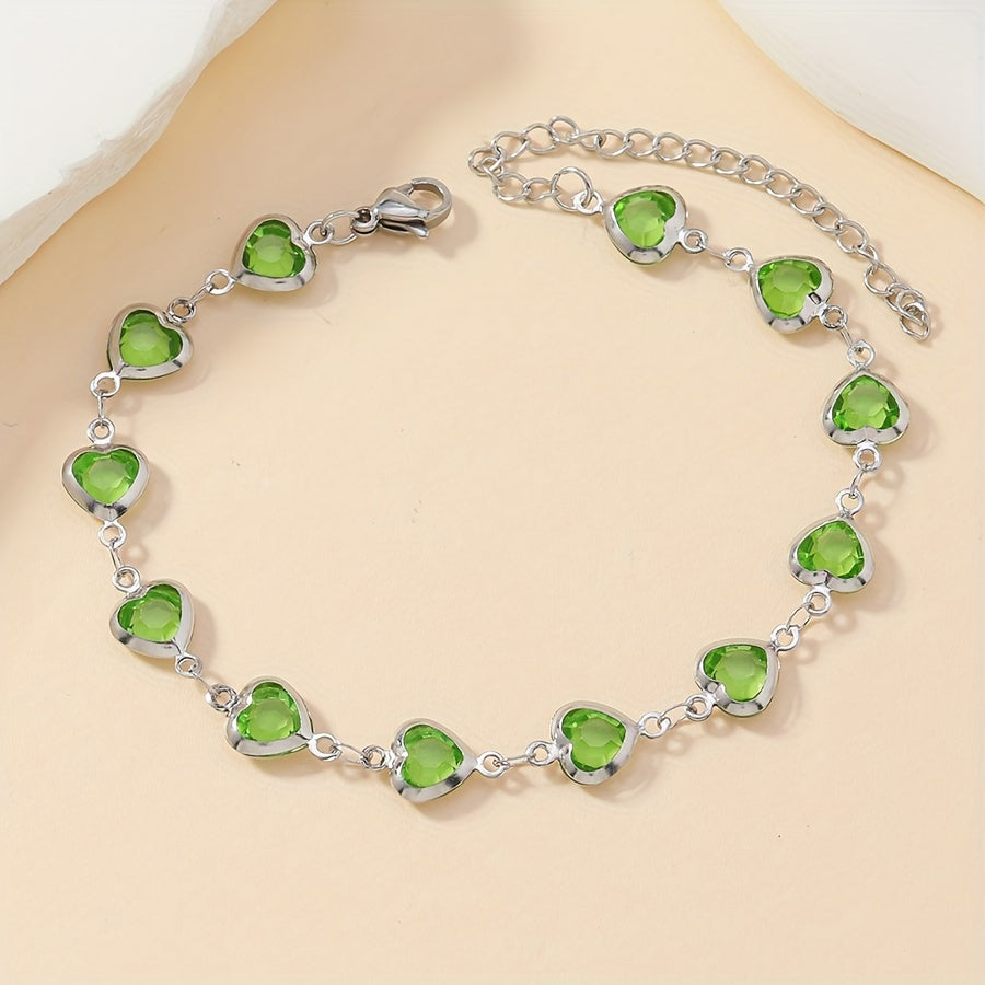 Elegant Stainless Steel Multicolor Heart Link Clutch Bracelet
