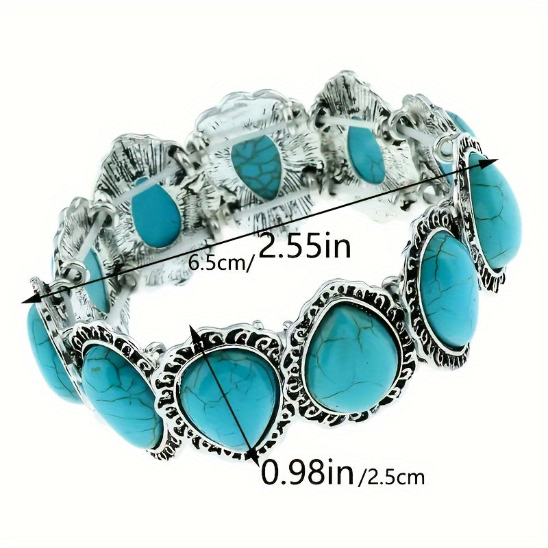 Vintage Turquoise Oval Silver Plated Statement Bracelet
