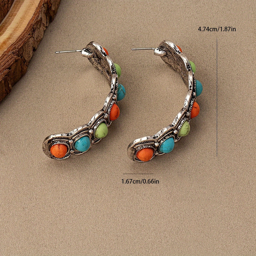 Southwestern Turquoise Silver Hoop Earrings
