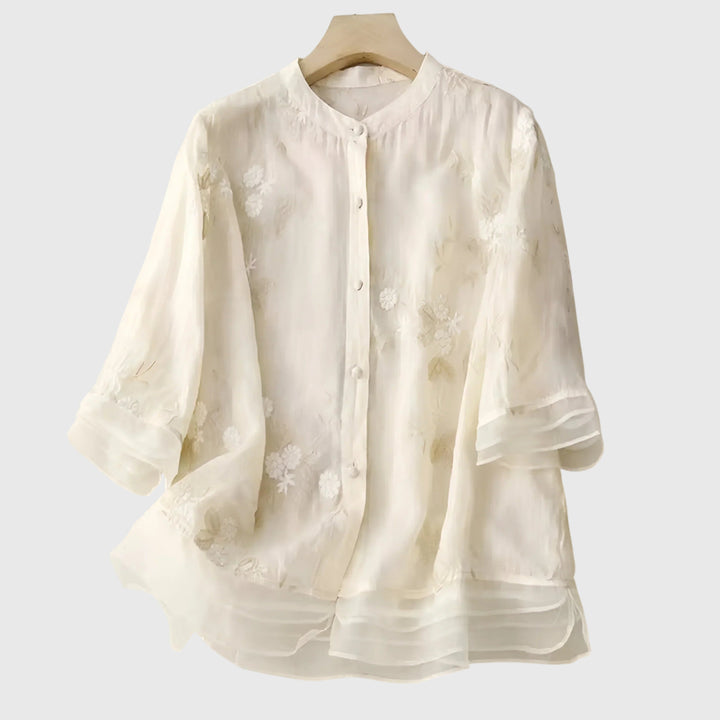 Nellie™ | Top Elegante com Flores Bordadas