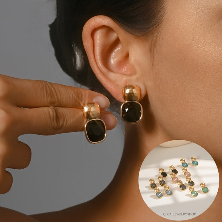 Gold Tone Geometric Square Earrings