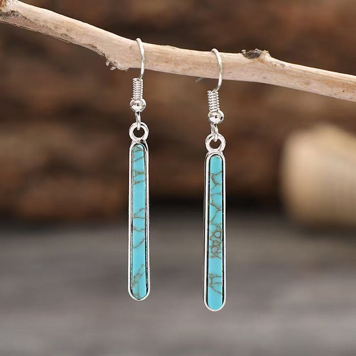 Elegant Antique Silver Plated Turquoise Geometry Pattern Drop Earrings