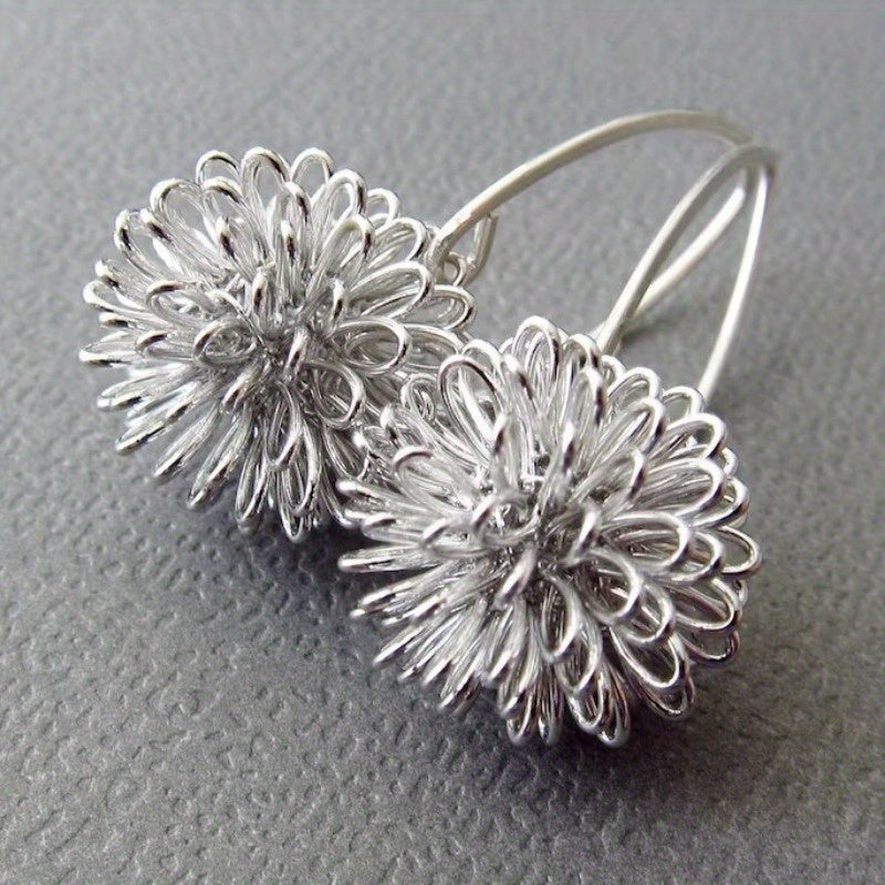 Handcrafted Silver Wire Flower Drop Earrings