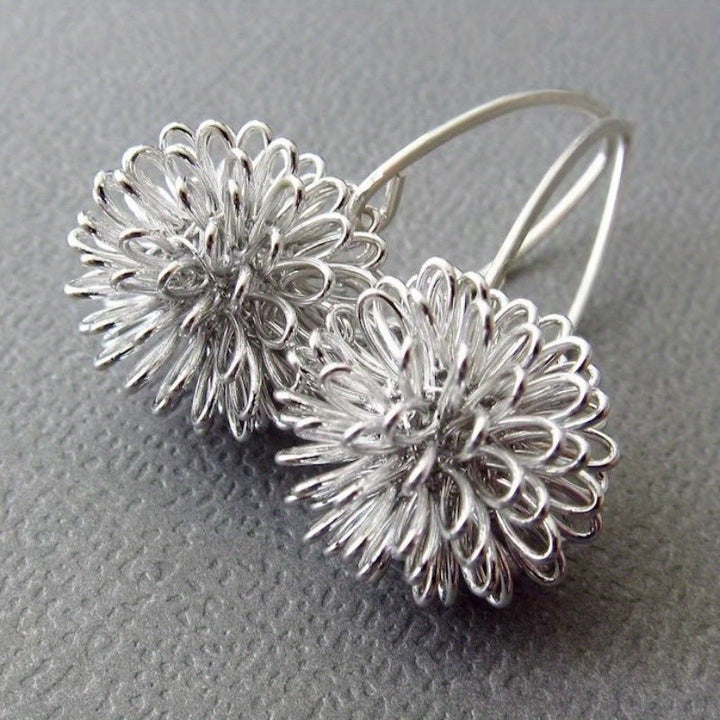 Handcrafted Silver Wire Flower Drop Earrings