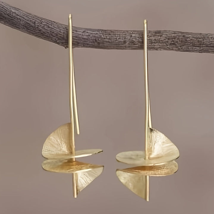 Vintage Gold Plated Leaf Statement Drop Earrings
