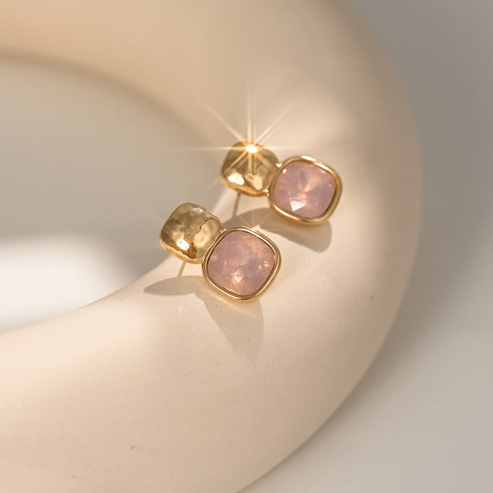 Gold Tone Geometric Square Earrings
