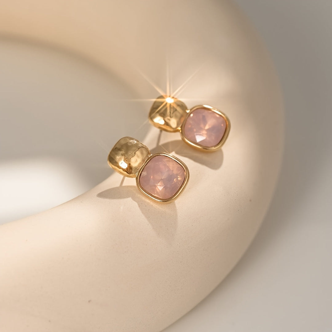Gold Tone Geometric Square Earrings