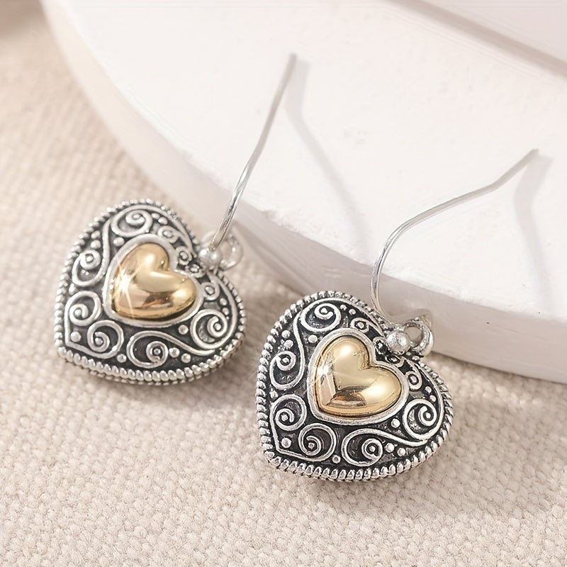 Vintage Heart-Shaped Filigree Drop Earrings