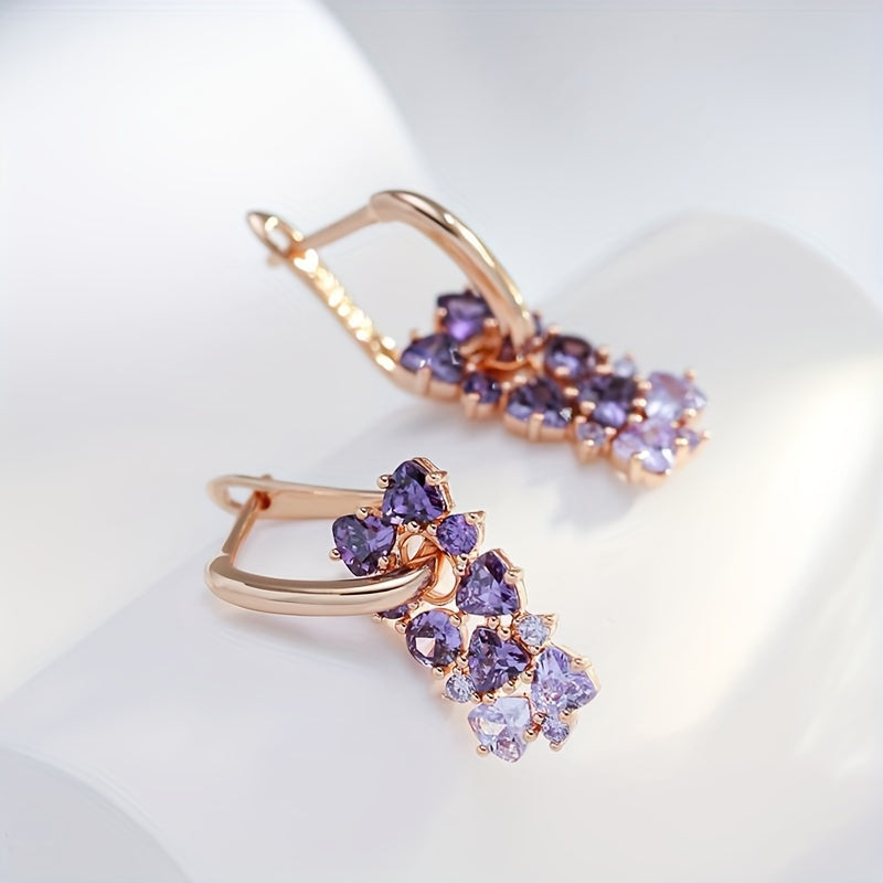 Elegant Purple Zirconia Gold Plated Hoop Earrings
