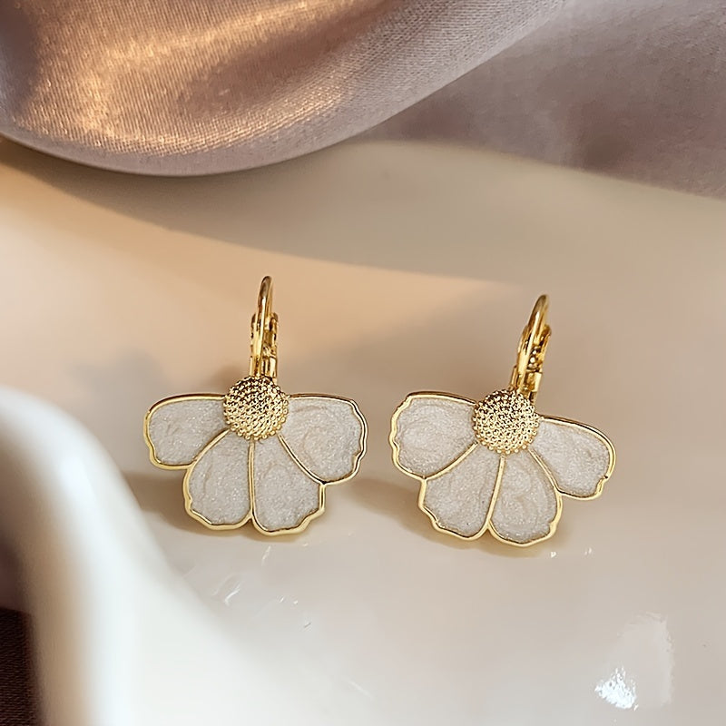 Elegant Four Petals Flower Enamel Drop Earrings
