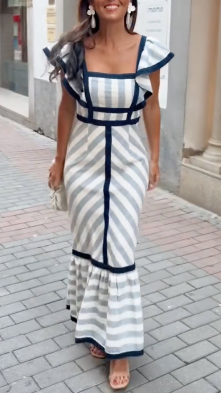 Dianne | Vestido maxi retro às riscas