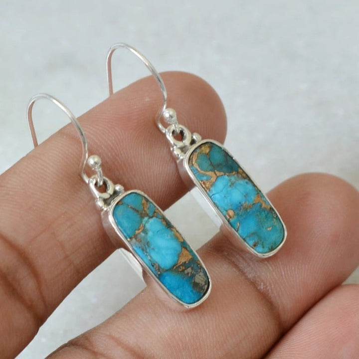 Turquoise Silver Plated Rectangle Drop Earrings