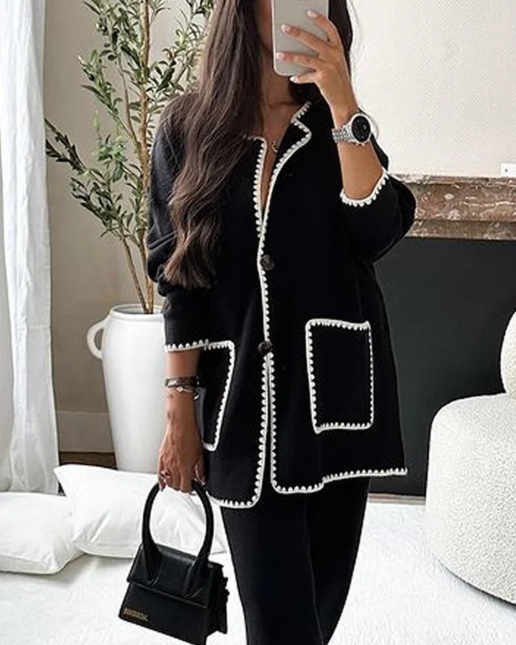 Conjunto casual Sofia com jaqueta com detalhes nas bordas e calça