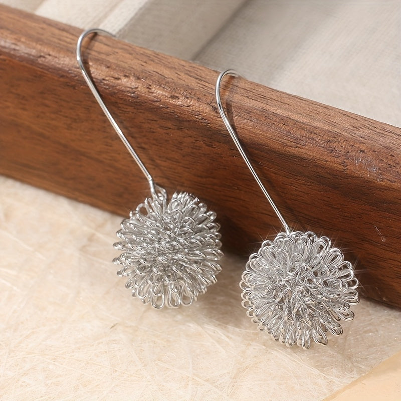 Handcrafted Silver Wire Flower Drop Earrings