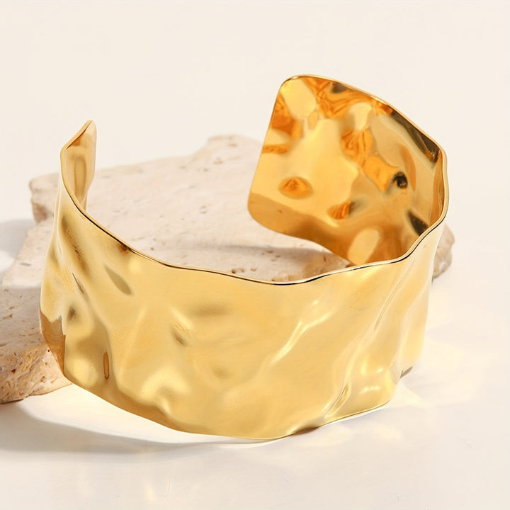 Elegant Polished Sculptural Wide Cuff Bracelet