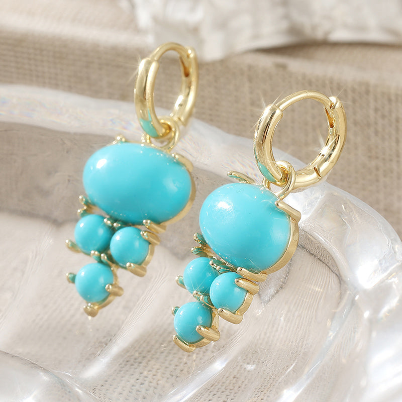 Bohemian Oval Turquoise Cluster Drop Earrings
