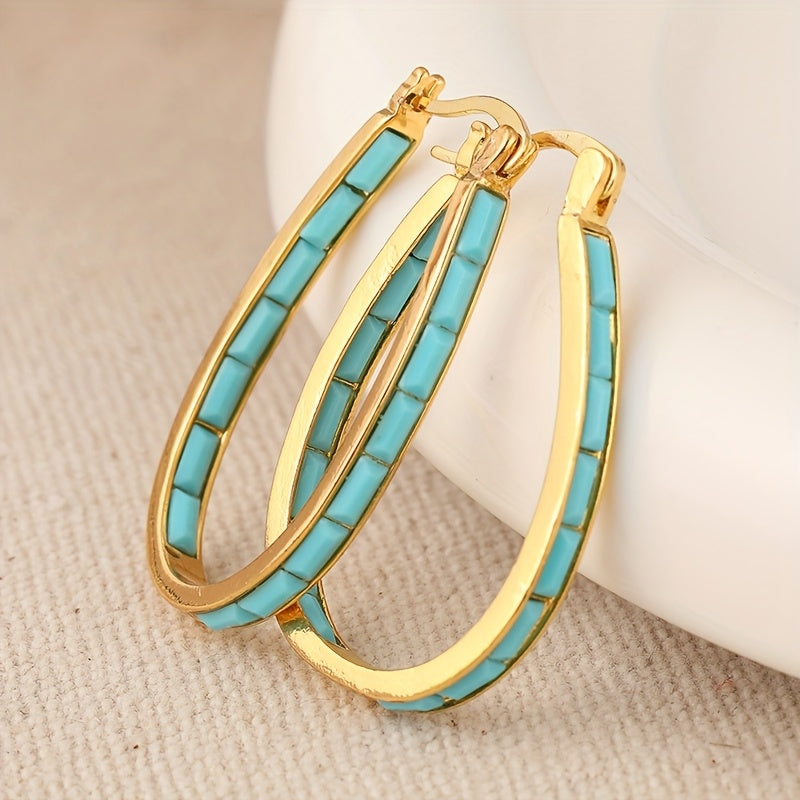 U-Shaped Square Synthetic Turquoise Earrings