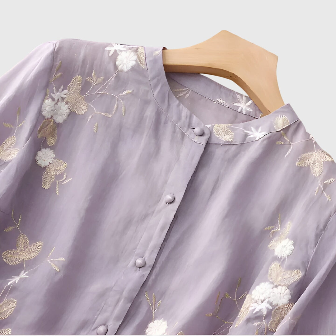 Nellie™ | Top Elegante com Flores Bordadas