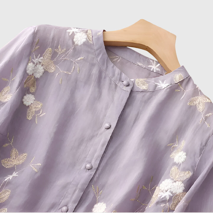 Nellie™ | Top Elegante com Flores Bordadas