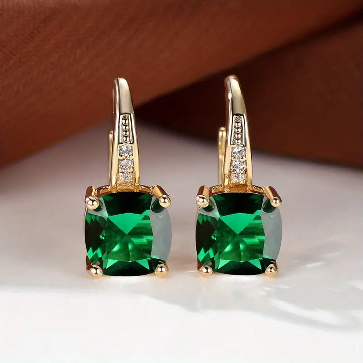 Mystic Sapphire Stone Hoop Gold Earrings