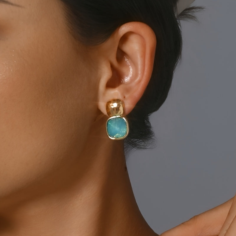Gold Tone Geometric Square Earrings